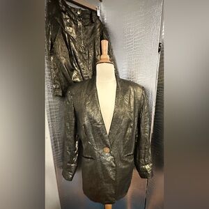 Debbie Shuchat Vintage 80s Metallic Bronze Gold Women's Linen Blazer Shorts Set
